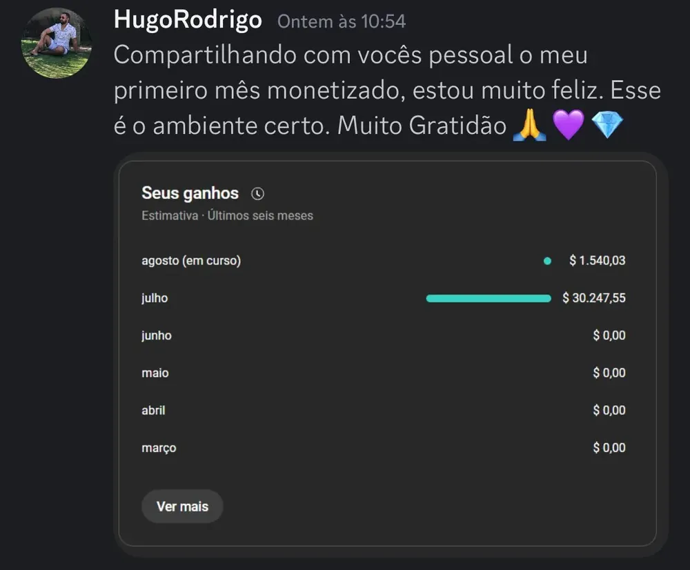 Resultado real de aluno Channels